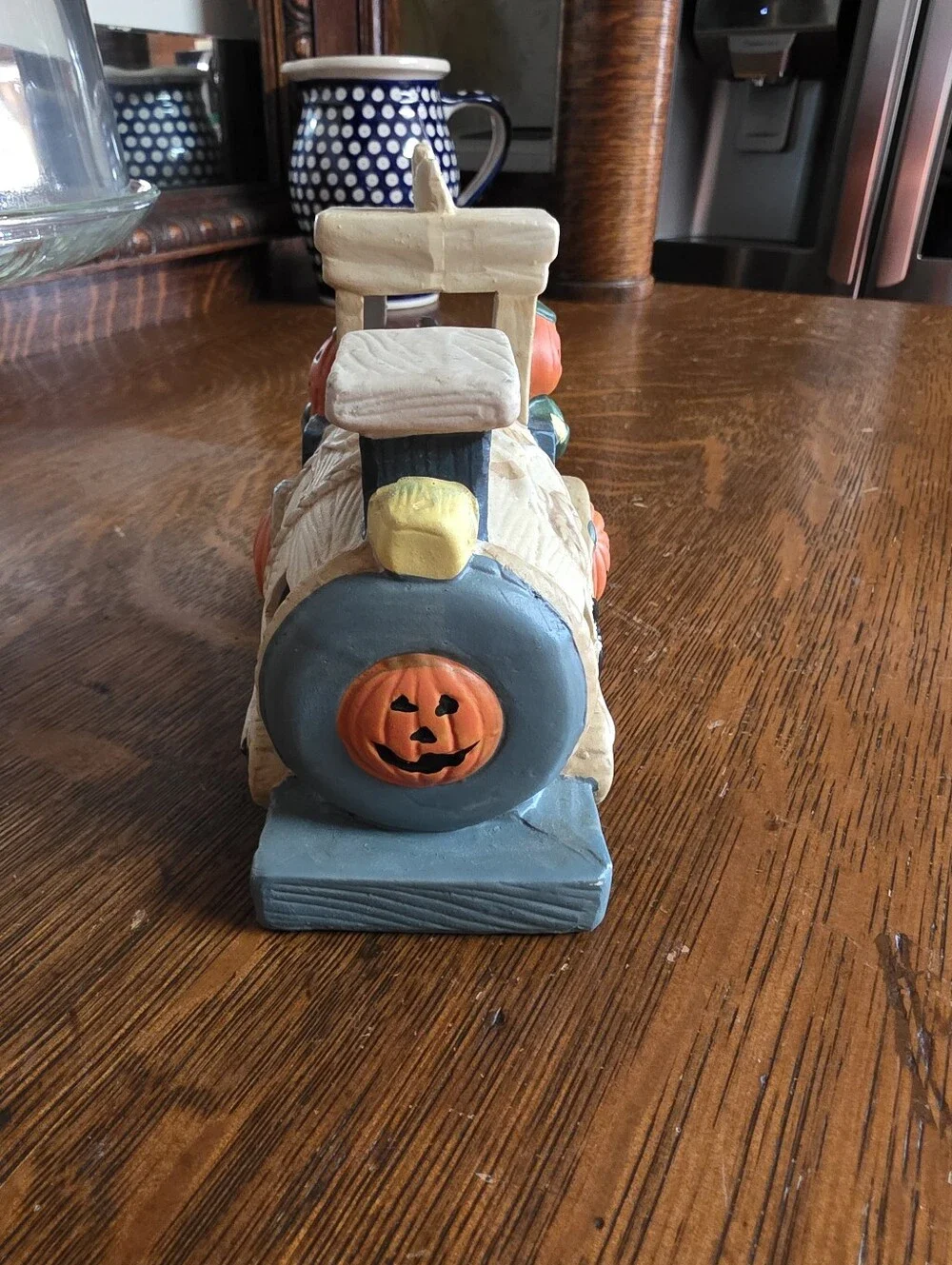 Halloween Pumpkin Ghost Train Figurine Set -Cream and Blue